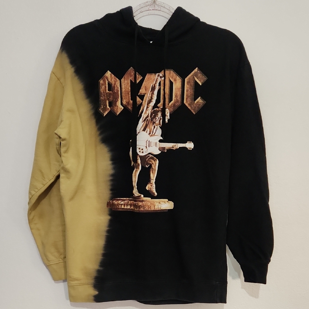 AC/DC Black Goth Grungecore Streetwear Dip Bleach Dyed Hoodie